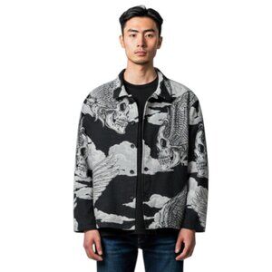 Rebel Vengeance Gothic Skull Tapestry Jacket Size S Horror Streetwear Costume